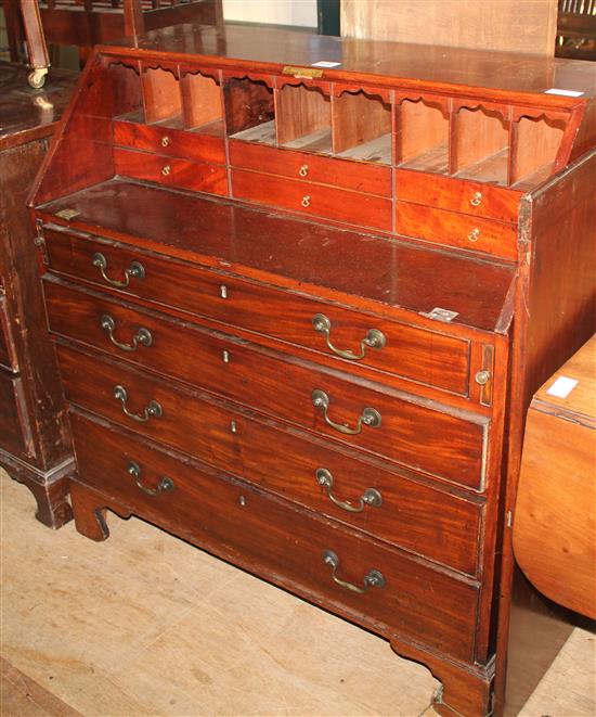 George III mahogany bureau (flap detached)(-)